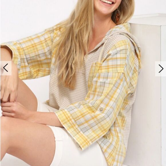 Yellow Plaid Women's Tunic Top - Picture 2 of 6